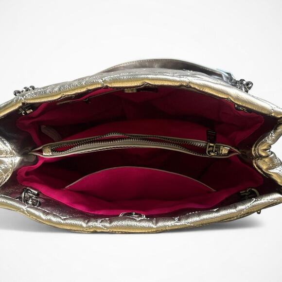 Betsey Johnson Quilted Metallic Hearts Shoulder Bag Everyday Tote - Picture 6 of 8